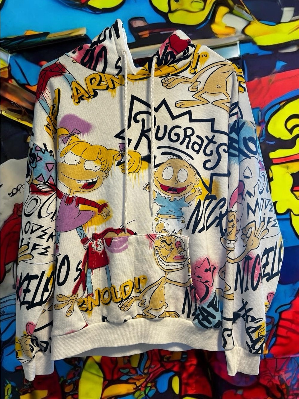 Nickelodeon Rugrats Crewneck Hoodie - White Multicolor Cartoon Print